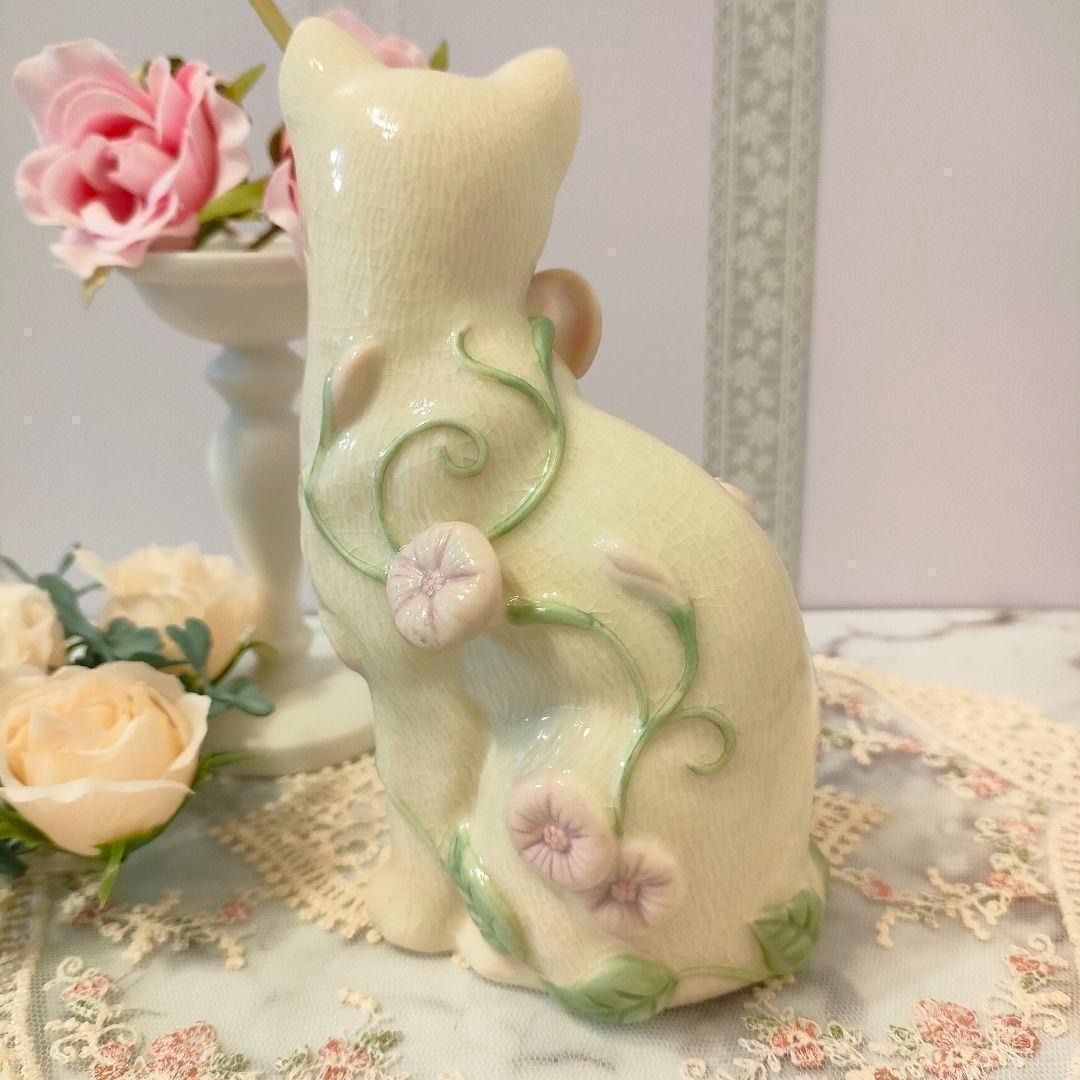 大きなサイズ LENOX レノックス 猫 白猫 陶器 置物 花 キャットCat