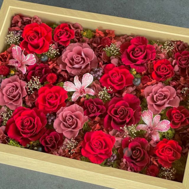 プリザーブドフラワー Frame Arrangment n10-1335 39サイズ レッド フレーム型 13p 1個入り 高さ39cm 薔薇 ブリザアレンジ ギフト インテリア