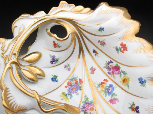 ニンフェンブルク 金彩花束絵 葉型ボウル 31cm 1894年 アンティーク WWW_NOITHATQUANGTHANH_NET