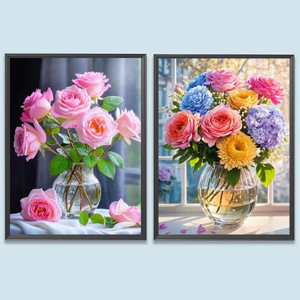 ビーズフラワーアート 花束風 花瓶付き ビーズフラワー カラフル 20本