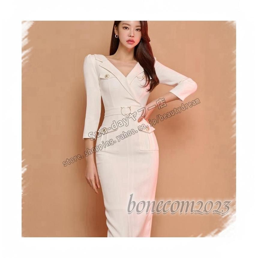 ワンピースレディース キャバドレス ドレス ワンピース七袖 パーティー お呼ばれ 20代30代40代 エレガントワンピース 細身 V襟 SIROKUMA-CORPORATION_COM