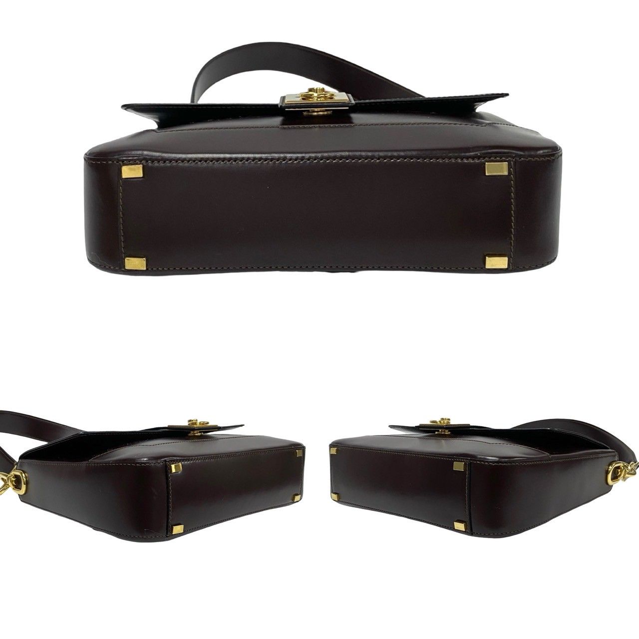 極 美品 袋付 CELINE セリーヌ ロゴ リング 金具 レザー 本革 