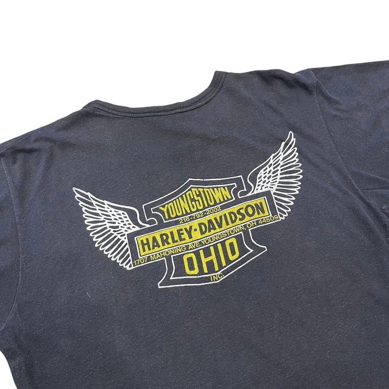 70s ビンテージ ハーレーダビッドソン 両面プリント Tシャツ XLサイズ ブラック USA製 70年代 ヴィンテージ Harley-Davidson アメリカ製 バイカー チョッパー