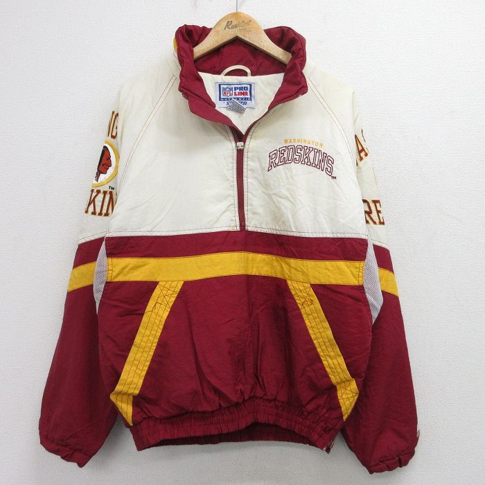 M/古着 スターター 長袖 ハーフジップ ナイロン ジャケット メンズ 90s NFL ワシントンレッドスキンズ 白他 ホワイト 内側キルティング ア