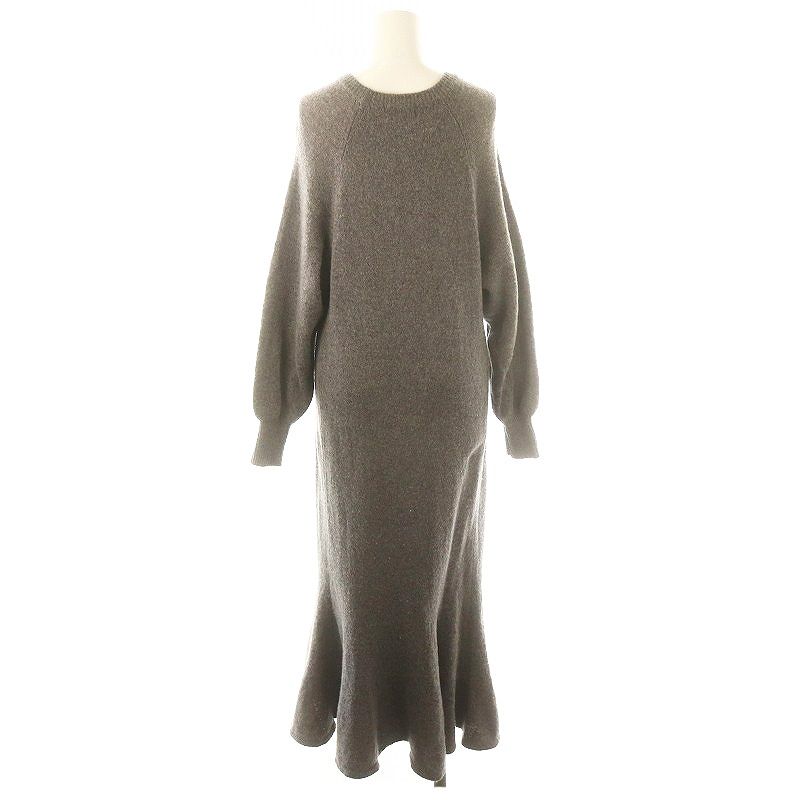 IENA グレー ニットフレアワンピース ウール混ジャージーフレア