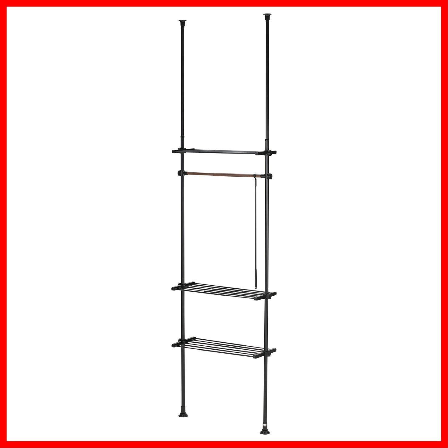 【新着商品】50~80×27×200~270 C0-TTP50BK 棚付き 突っ張りデザインハンガーラック 50~80×27×200~270 ブラック 衣類収納・つっぱり棚・壁面収納 武田コーポレーション