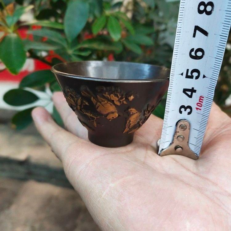 銅細工 鎏金福禄寿喜小碗4つ 浮彫花鳥杯 湯呑 茶器 煎茶道具 銅細工 鎏金福禄寿喜小碗4つ 浮彫花鳥杯 湯呑 茶器 煎茶道具