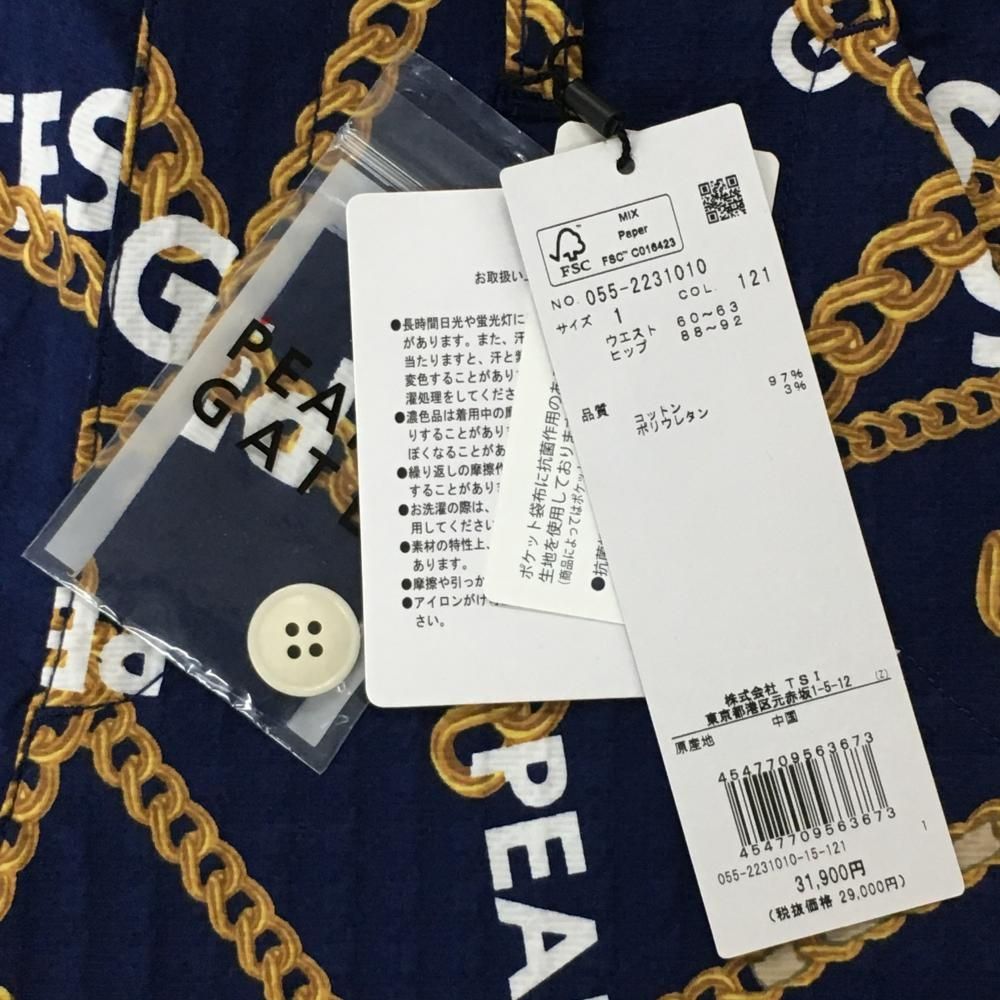 パーリーゲイツ パンツ ネイビー×ゴールド チェーン柄 織生地 レディース 1 M ゴルフウェア PEARLY GATES LLC-HASEGAWATOSO_COM