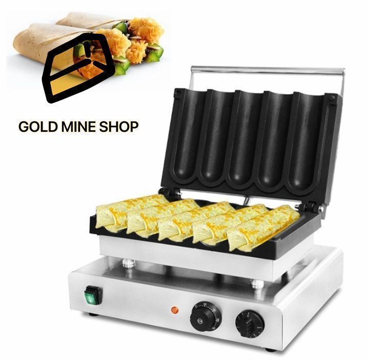 3000W 業務用チキンロールメーカー 5穴電気ステンレススチールタコスメーカー 防水ノンスティック機能 50-300℃の温度制御と5分のタイミ
