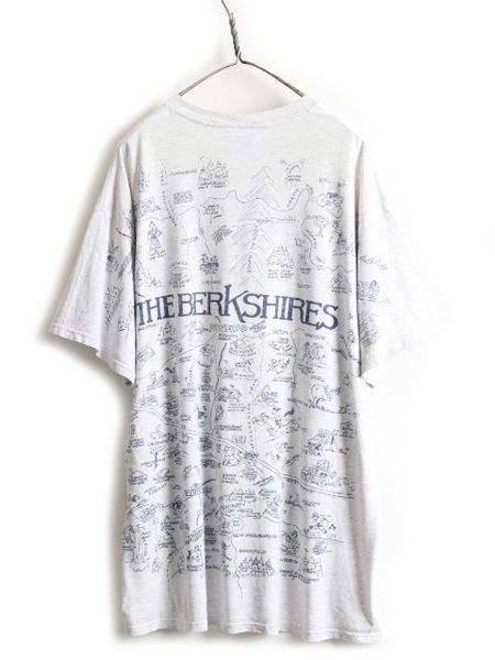 90s 地図 オールオーバー プリント Tシャツ XL 灰 アート 総柄 当時物メンズ