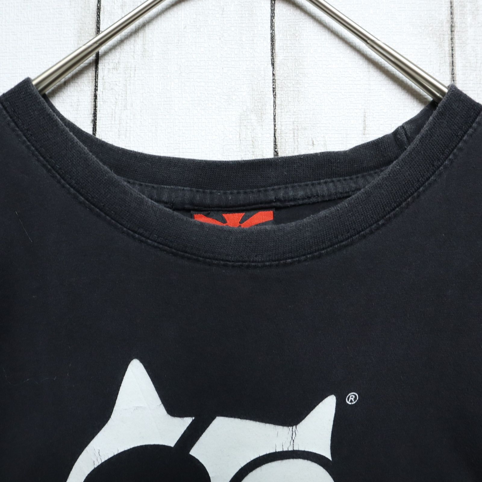 メンズL 【A品】 90s 00s アニマルTシャツ  Neko Wear バック両面プリント 猫 海賊 無地 ブラック 黒 厚手 春夏 / 半袖 ヴィンテージ バンド アニメ ムービー ゲーム パロディUSA古着 M1b848