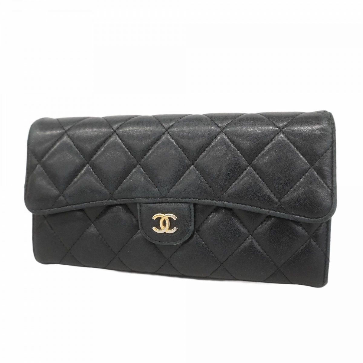 正規品 CHANEL マトラッセ 長財布 ラムスキン ブラック ゴールド シャネル マトラッセ ラムスキン チェーンウォレット ハート