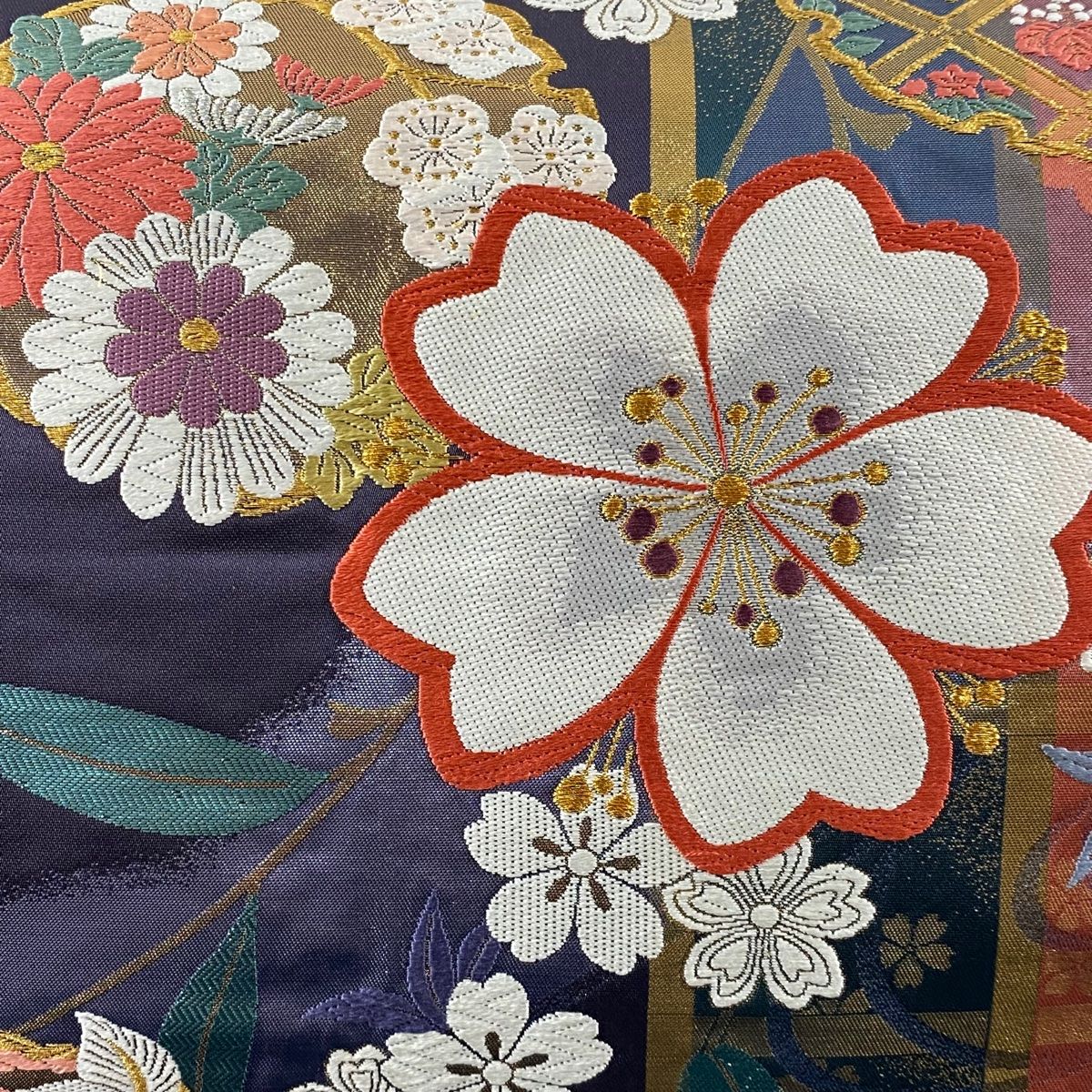 袋帯 秀品 桜 雪輪 金銀糸 箔 赤紫 全通 正絹 【中古】 - メルカリ