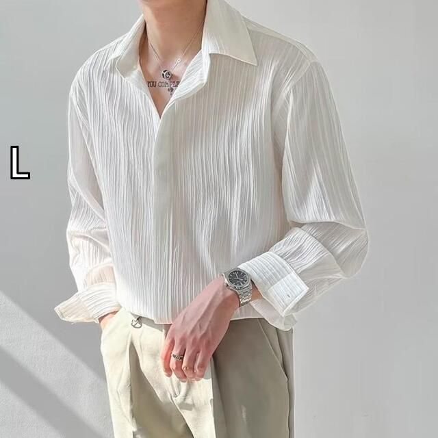 [L]秋冬 コーデ メンズ  服 シンプル ファッション オシャレ 大人 かっこいい 大きいサイズ ストリート 紳士服 ハイエンド シャツ 韓国スタイル プリーツ 長袖 ゆったり カジュアル トップス 