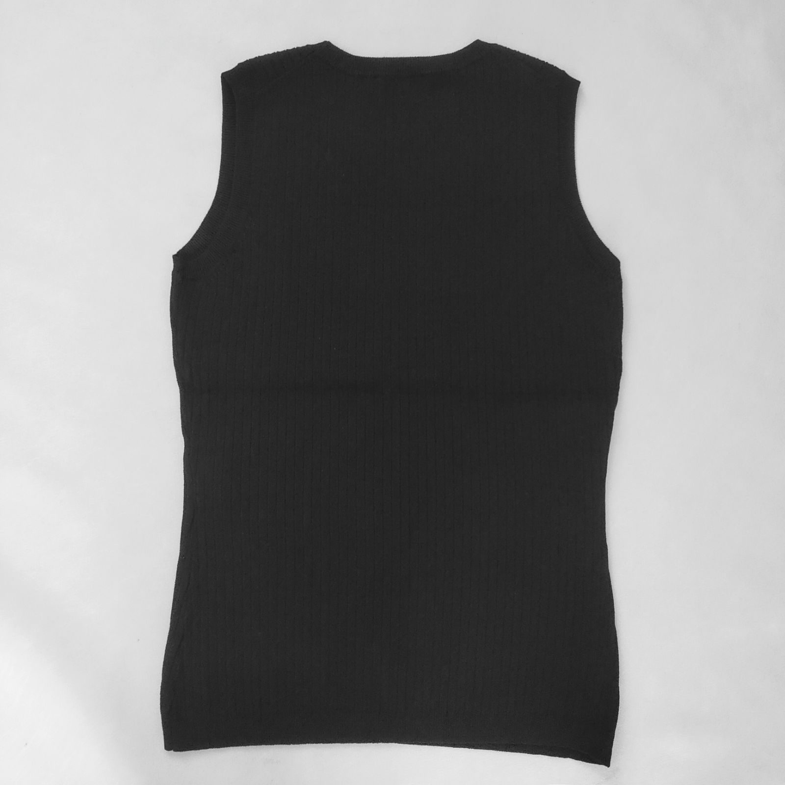【極美品】セオリーノースリーブニット 美品】theory セオリー ノースリーブ ニット リブ 黒 ブラック 2