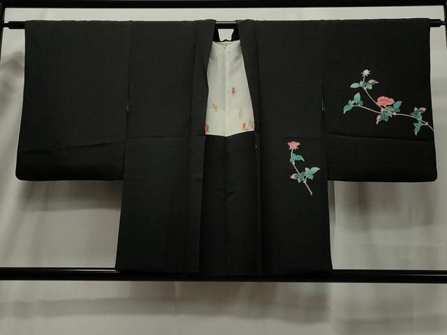 平和屋着物＃羽織　手描き　枝花文　黒地　金銀彩　正絹　逸品　CAAT5837id 平和屋着物＃羽織 手描き 枝花文 黒地 金銀彩 正絹 逸品 CAAT5837id