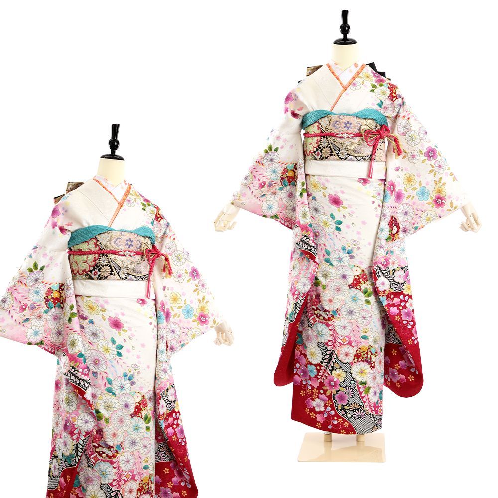 振袖 振袖フルセット 振袖セット USED振袖 中古 白 古典柄 辻が花 7点