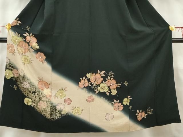 平和屋着物○中西進 訪問着 芽柳 たたき染め 黒地 正絹 逸品 未