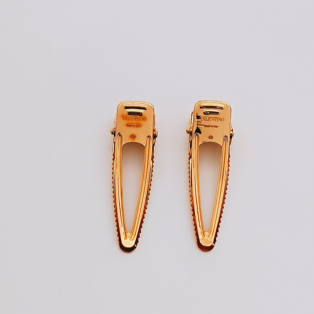 新品未使用・訳有】VALENTINO Vロゴ メタル ヘアクリップ 2個セット 髪