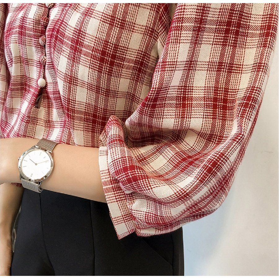 柄シャツ ブラウス レディース 7分袖 着やせ 襟付き パフスリーブ 落ち感 エレガント 着痩せ 体型カバー おしゃれ 可愛い きれいめ ワイシャツ カジュアル osharewalker ブラウス レディース トップス 七分袖