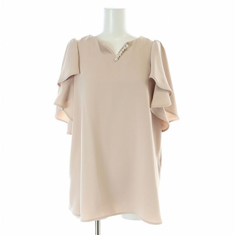 アプワイザーリッシェ Apuweiser-riche 22AW フレアスリーブパールブラウス 半袖 スキッパー 2 M ピンク /AT ■OS