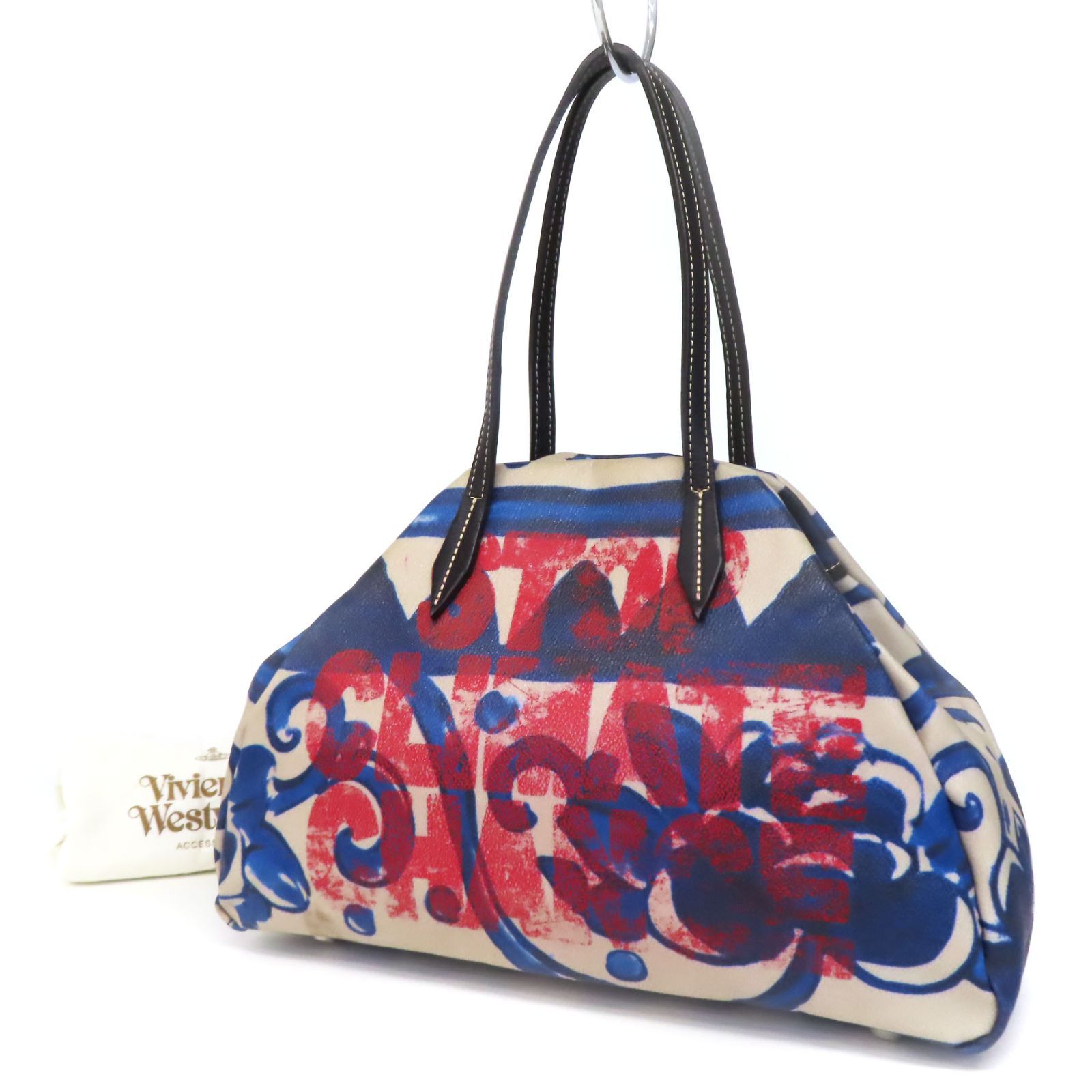 ヴィヴィアンウエストウッド 総柄 PVC レザー トートバッグ ボストンバッグ OF25221 美品 Vivienne Westwood ヴィヴィアンウエストウッド トート