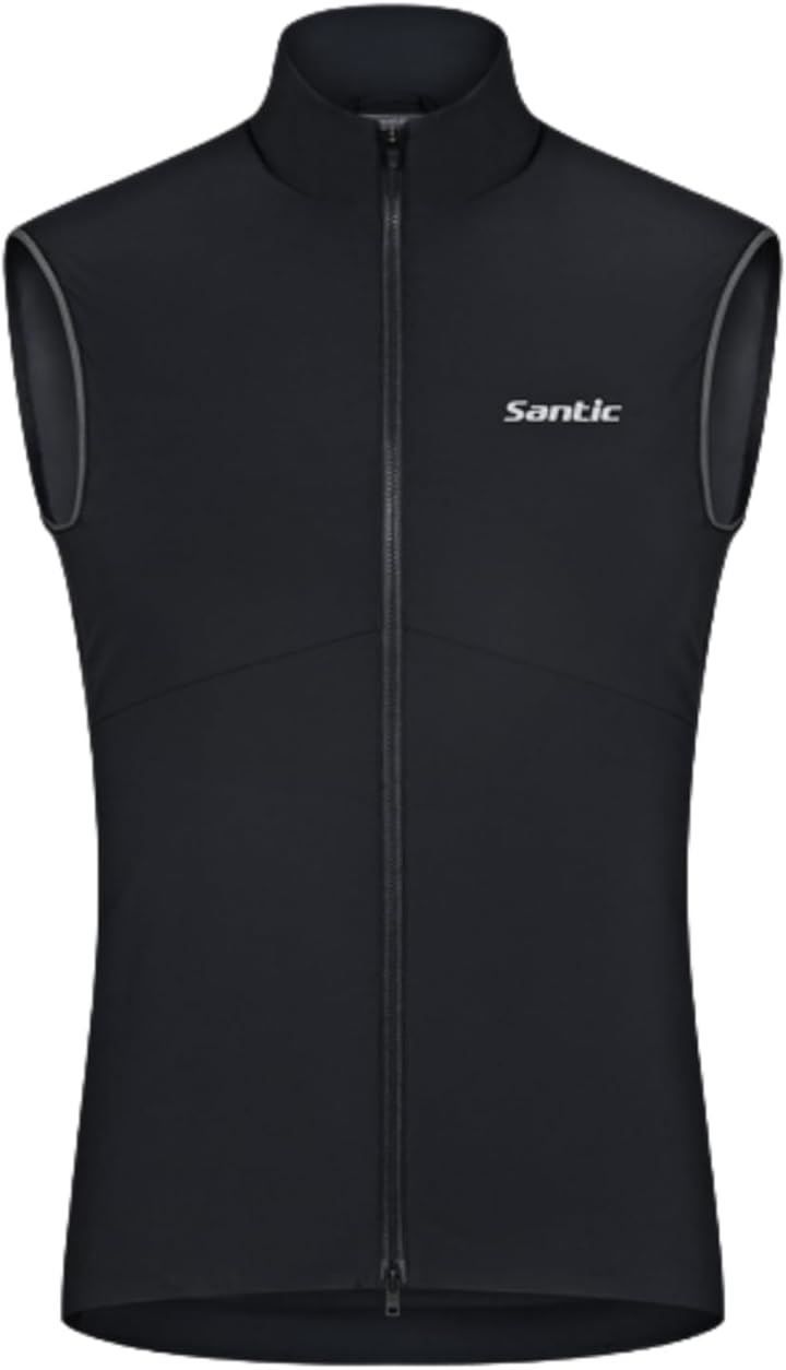 Santic サンティック メンズ サイクルジャージ サイクルベスト 防風 保温 秋冬 サイクルウエア 反射 ノースリーブ ポケット フリース 反射材 ブラック L