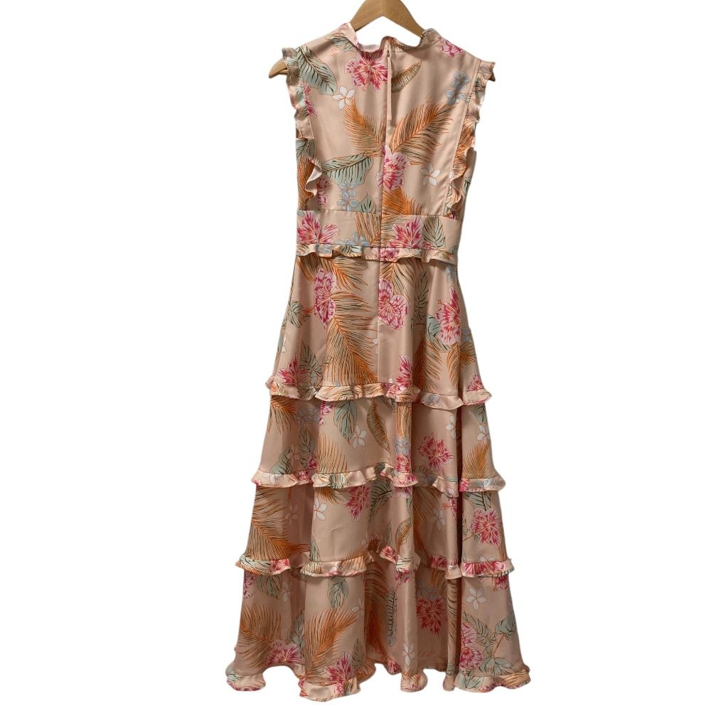 22SS ADEAM アディアム アロハプリント フリル ティアード ロングワンピース 42815 サイズ0 ベージュ レディース 古着