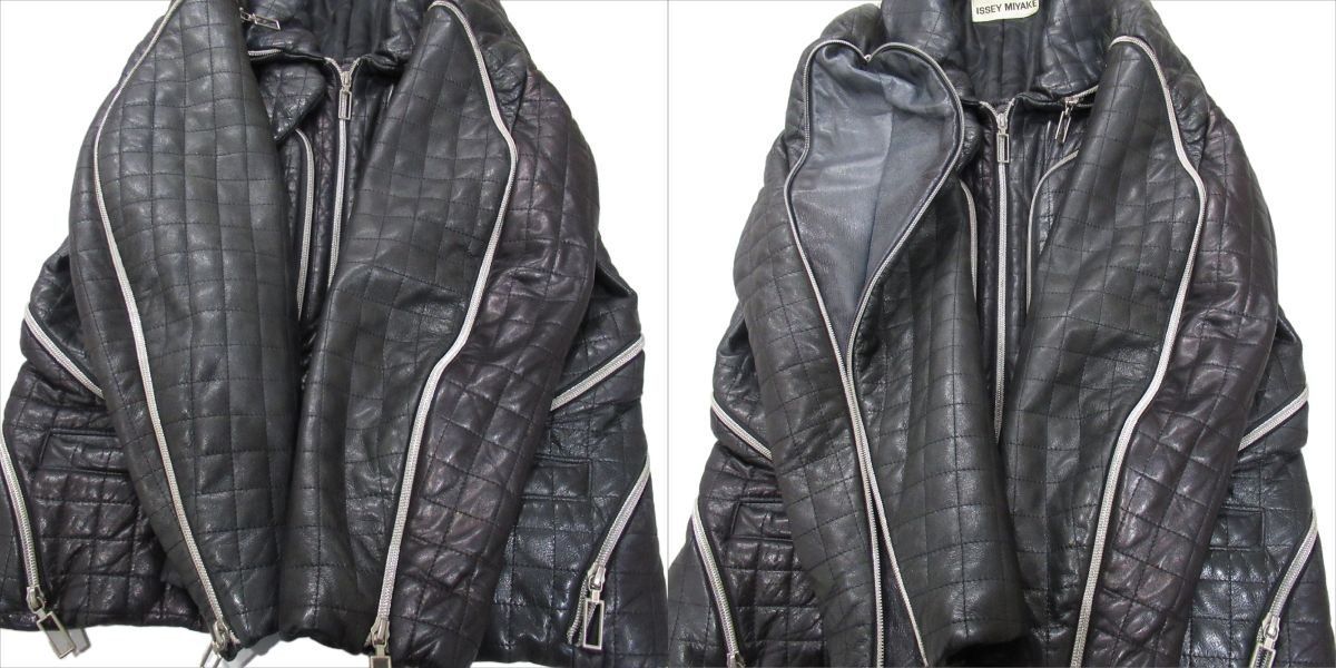 ISSEY MIYAKE - 名作 1991AW ISSEY MIYAKE イッセイミヤケ アーカイブ キルティングレザー マルチポケット カーゴジャケット ブルゾン M 黒 ブラック レディース 古着 中古 USED ISSEY MIYAKE - 91AW ISSEY MIYAKE イッセイミヤケ アーカイブ