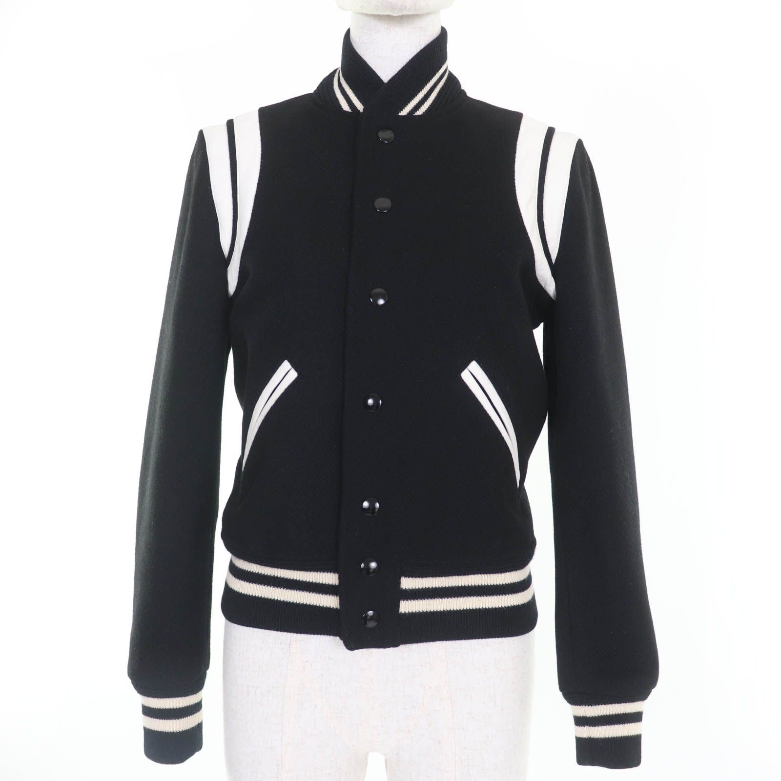 SAINT LAURENT PARIS サンローランパリ 376283 ウール レザー使い エディ期 テディジャケット ブルゾン ブラック 34 フランス製 正規品 レディース