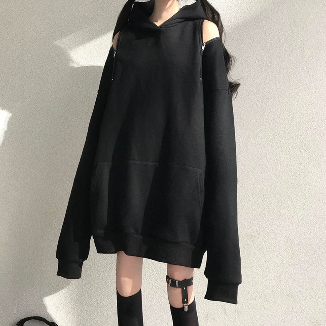 地雷系 ファッション オープンショルダー パーカーシンプル 春