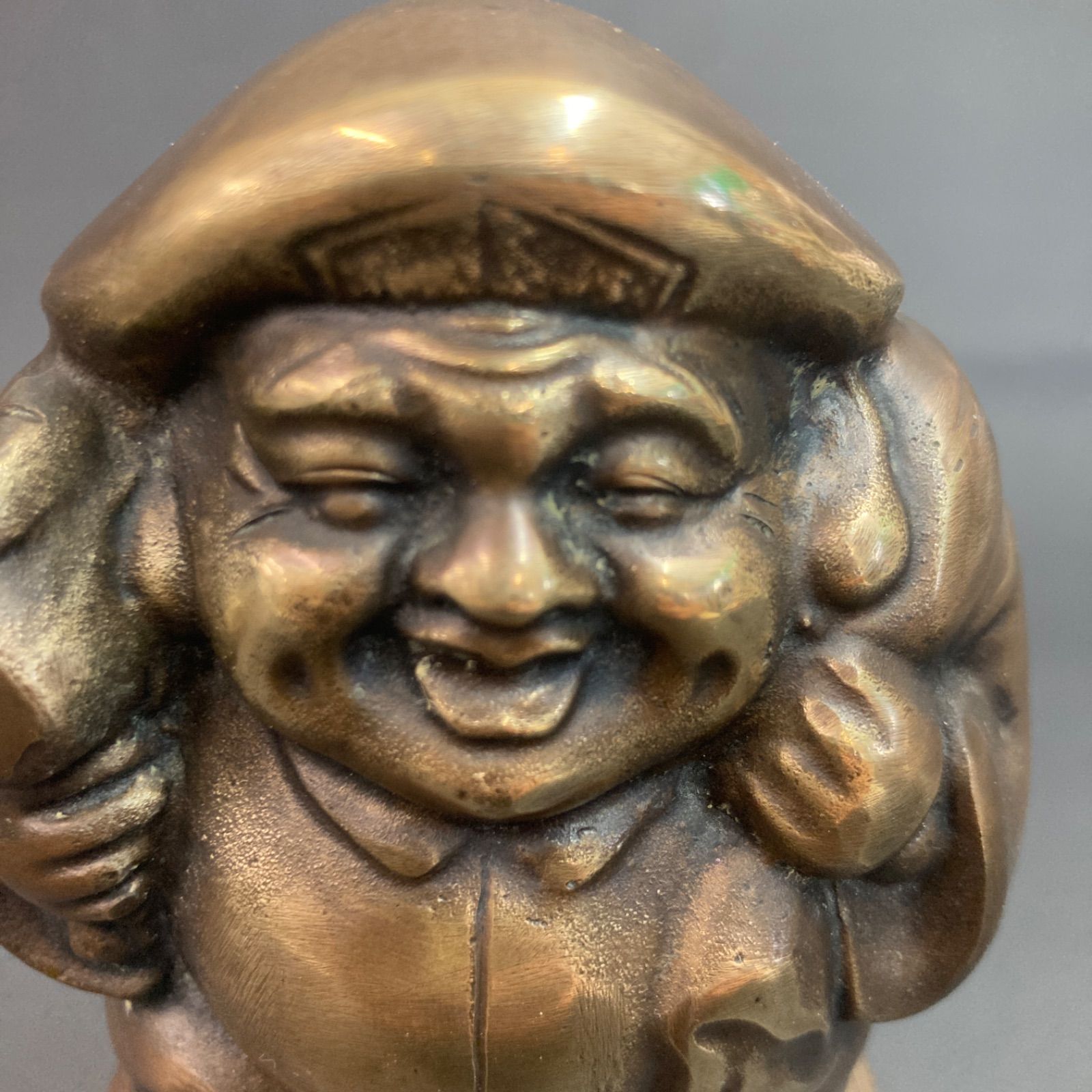 【旧家蔵出し初出し品】大黒天　大黒様　おそらく真鍮製　置物　縁起物　骨董　レトロ 真鍮製 開運 七福神 置物 縁起物 大黒様 大黒天 大国さま 大国