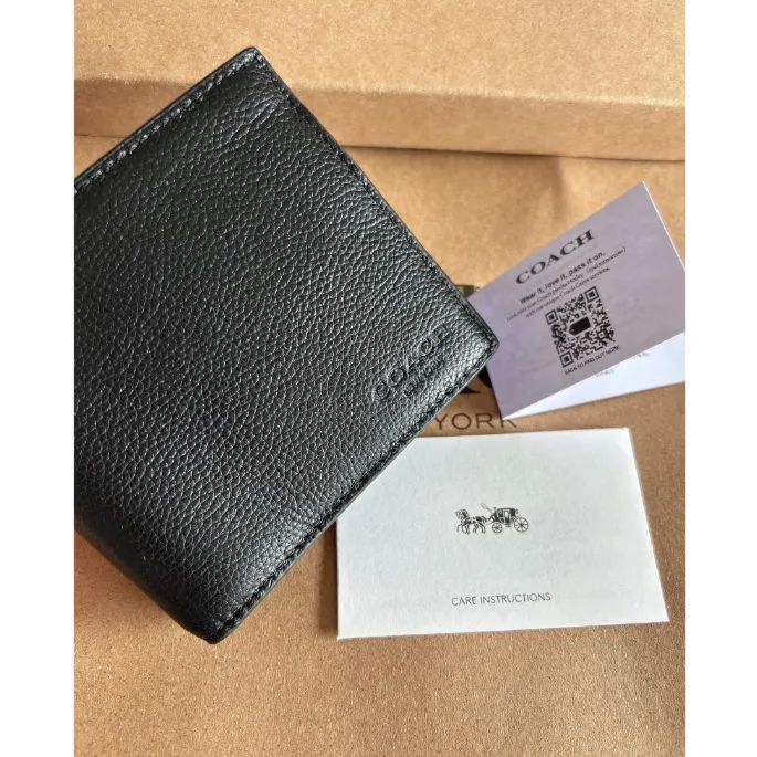 【秋コーデ】✨コーチ ミッドナイトネイビー クロスグレインレザー 2つ折り財布
