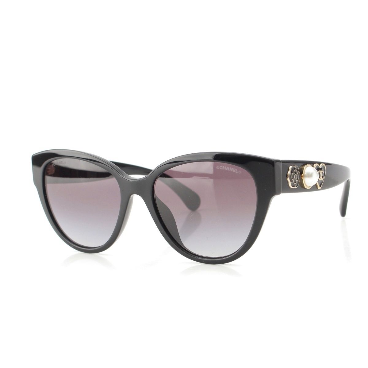 シャネル キャットアイ ハートココマーク フェイクパール カメリア サングラス アイウェア 5477-A ブラック 56 18 140