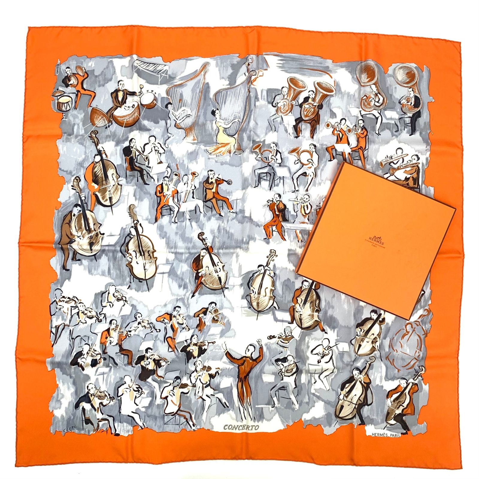 極美品 HERMES エルメス カレ90 CONCERTO コンチェルト オレンジ