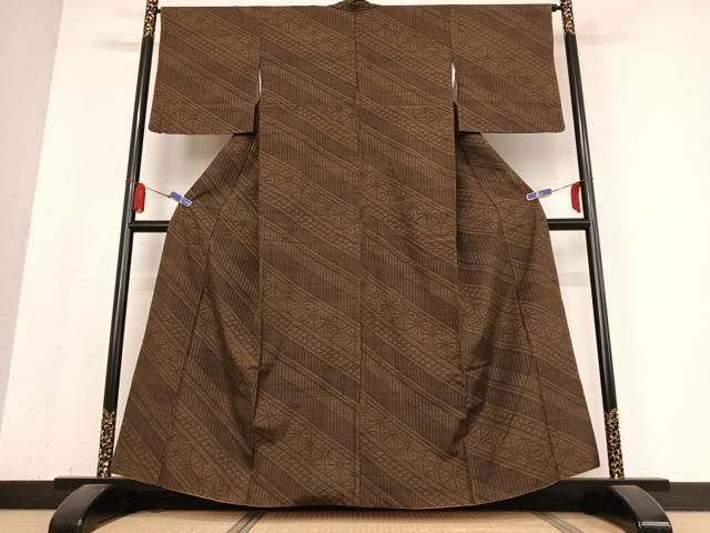 平和屋着物○結城紬 麻の葉間道 正絹 逸品 AABB0237zg