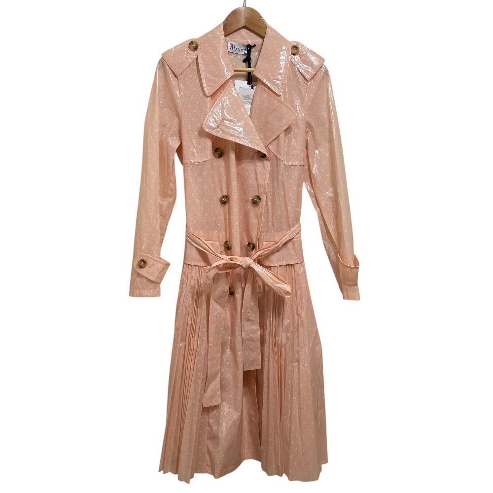 21SS RED VALENTINO レッドヴァレンティノ ドット柄 ベルテッド PVC トレンチコート 40 ピンク レディース 古着