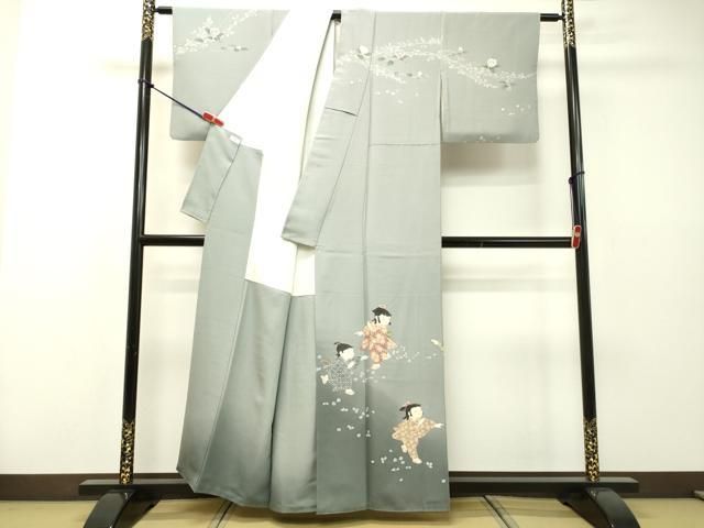 平和屋着物○十日町友禅作家 関口遼一 訪問着 童子遊び 枝花文 暈し