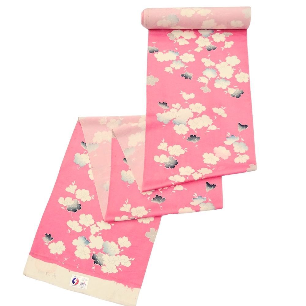小紋反物 正絹 リユース 中古 薄ピンクに桜文様 006-27K(8050