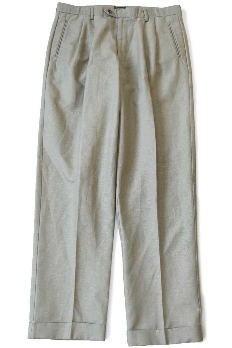 90s DOCKERSドッカーズ RELAXED FIT ツータック スラックス コットン×リネンパンツ グリーングレー W36 L34 Levi sリーバイス オールド