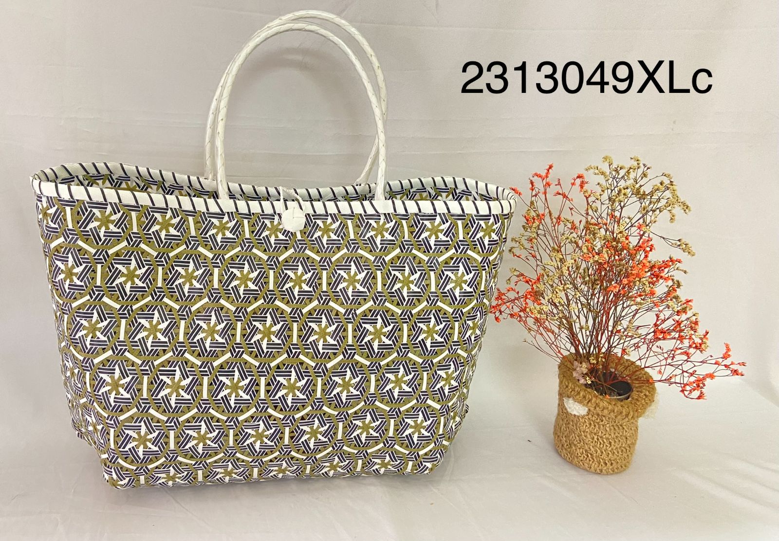 プラかごバッグ 夏ハンドメイド（花デザイン・大きいサイズ