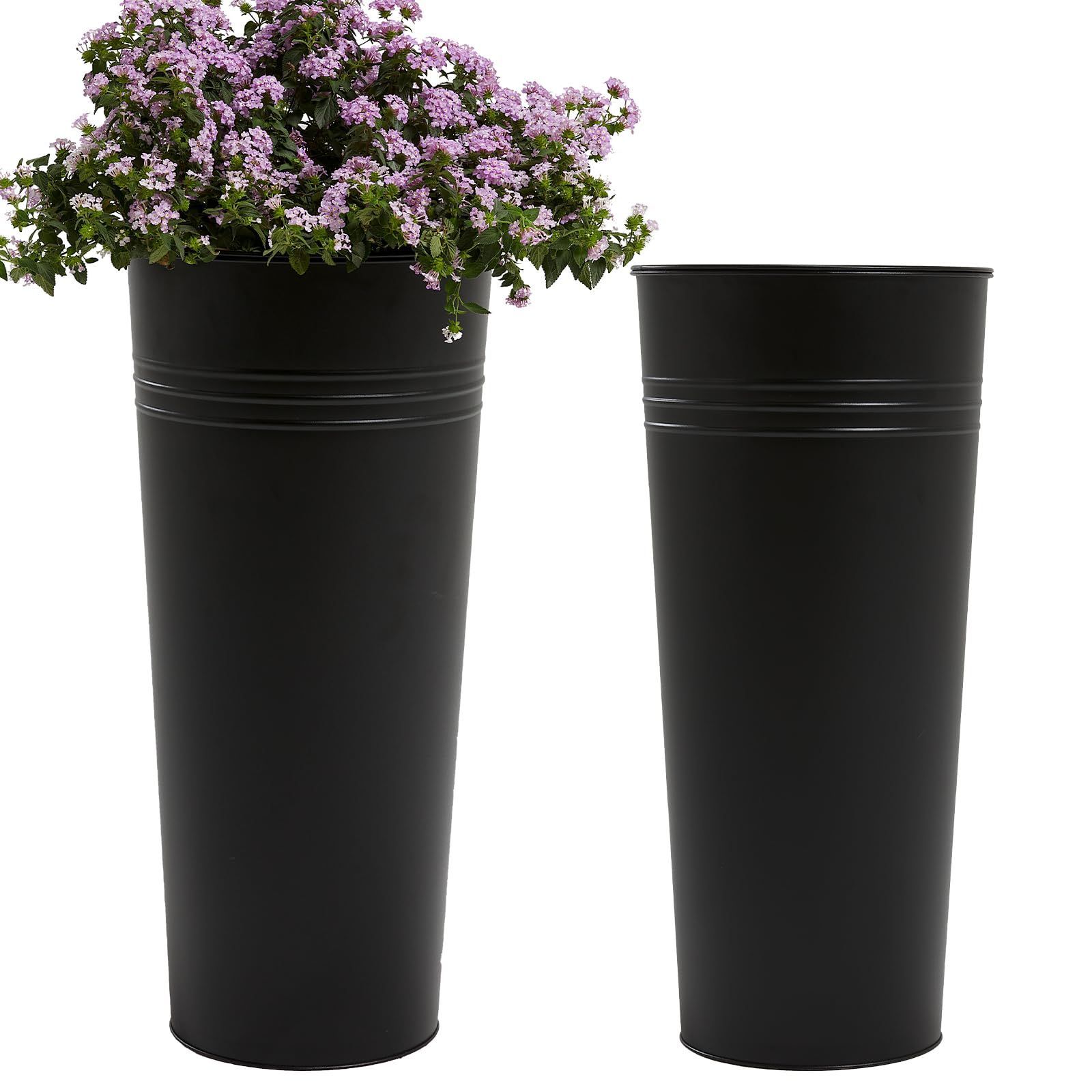 56cm+56cm_ブラック Worth 大型 プランター アイアン製 軽量 植木鉢 インナープランターつき 水切り皿つき 通気性 オシャレ 鉄製 深型 観葉植物 インテリア 鉢 シンプル 耐久性 屋内 屋外 装飾用 2