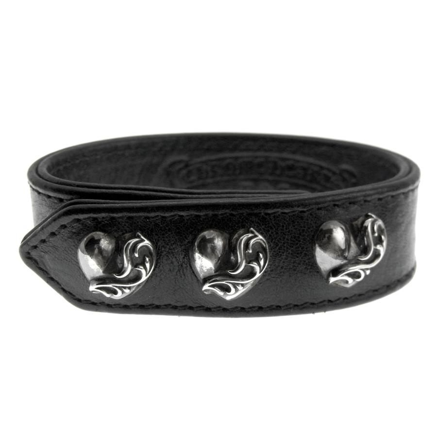 クロムハーツ CHROME HEARTS 【 3BTN 2SNP 】 3ボタン 2スナップ ハート ボール レザー ブレスレット　35931