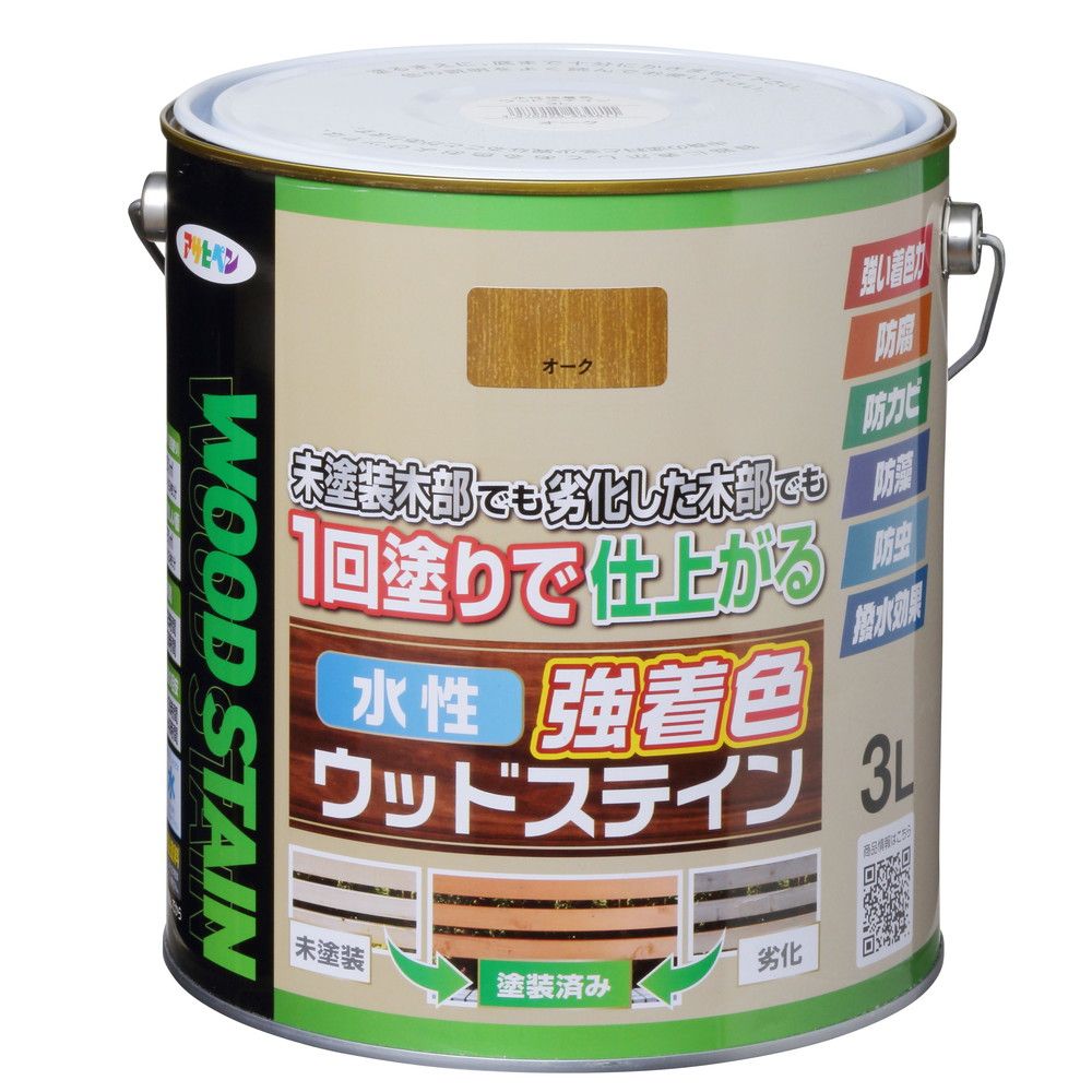 まとめ買い アサヒペン 木部水性塗料 水性強着色ウッドステイン 3L オーク ×3セット