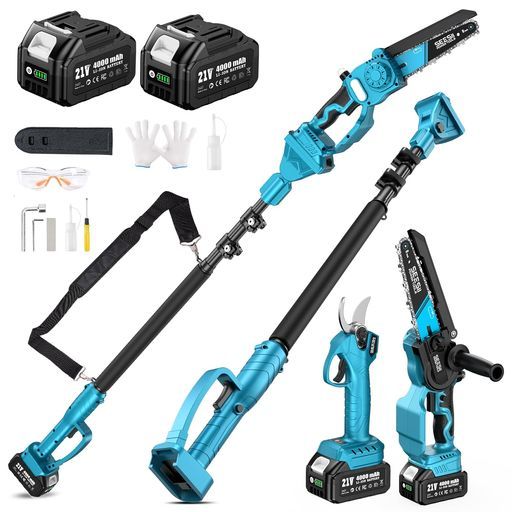 新登場 SEESII高枝チェーンソーたかえだ電動バサミ8インチ充電式チェーンソー高枝切り剪定ハサミ1台4役セット強力電動のこぎり軽量コードレスブラシレスモーターオイル注ぎ機…