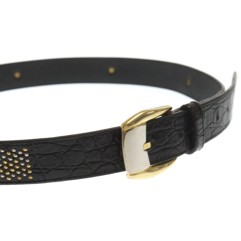 GIANNI VERSACE ジャンニ ヴェルサーチ ゴールド シルバー金具 メデューサスタッズ クロコ型押し レザー ベルト ブラック/ゴールド/シルバー GIANNI VERSACE (ジャンニ ヴェルサーチ) ゴールド シルバー金具