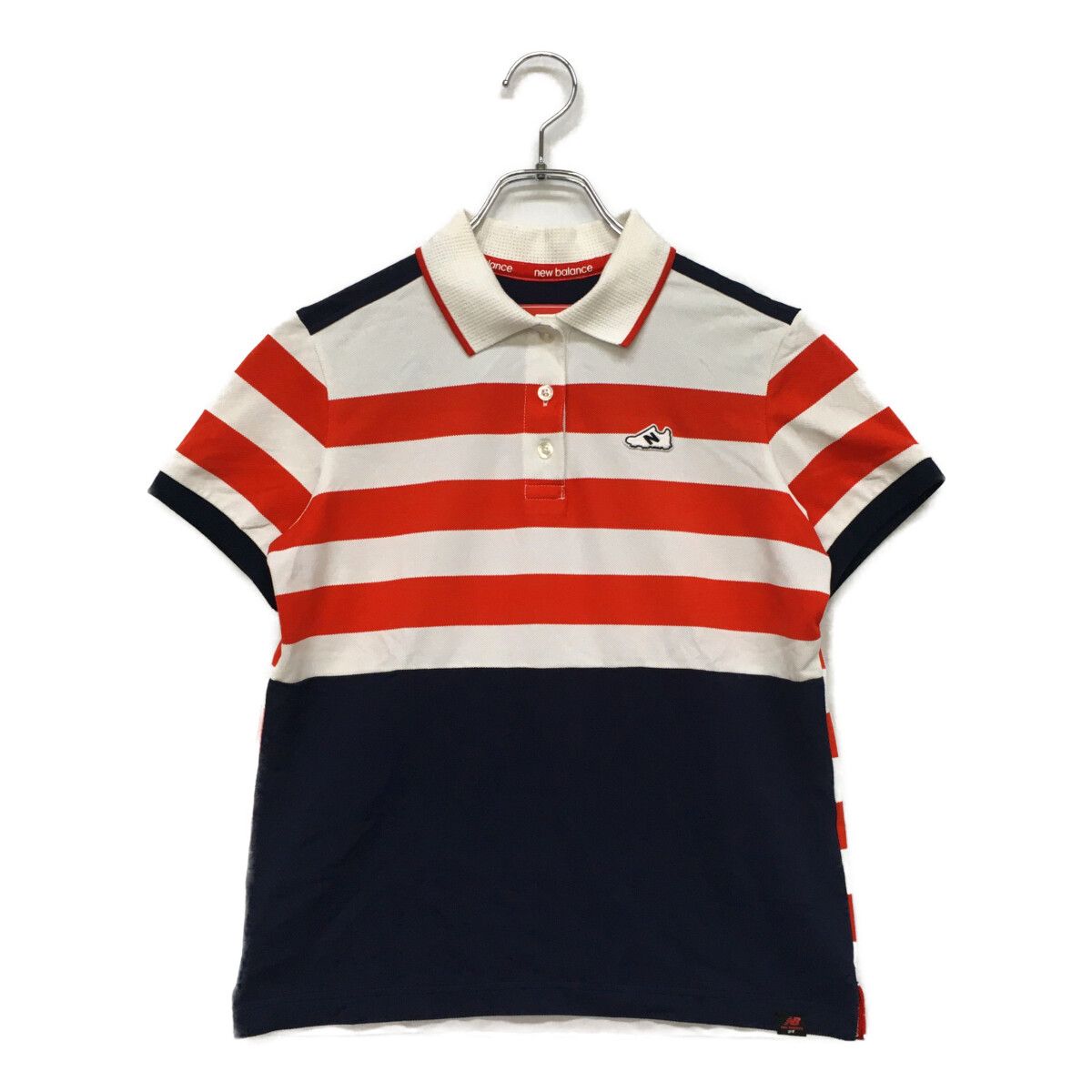 中古 レディース ニューバランスゴルフ New Balance golf 半袖ポロシャツ 1(M) 赤×白×紺 ボーダー