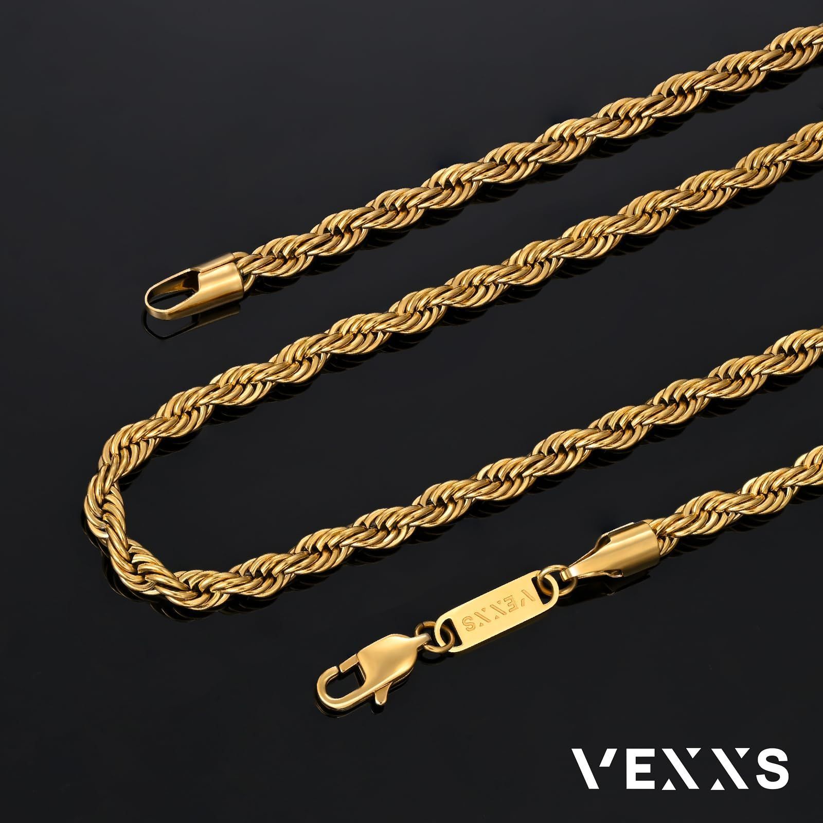 VEXXS] ロープ チェーン ネックレス メンズ 幅3/5mm K18 ゴールド 