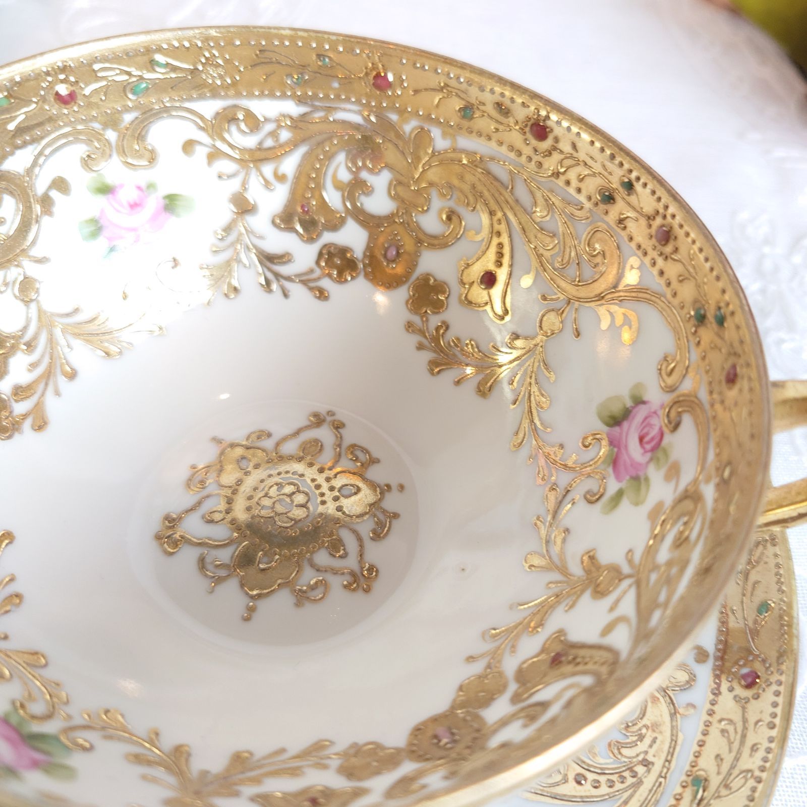 オールドノリタケ大銘品!! オールドノリタケ・金盛上ビジュー装飾薔薇