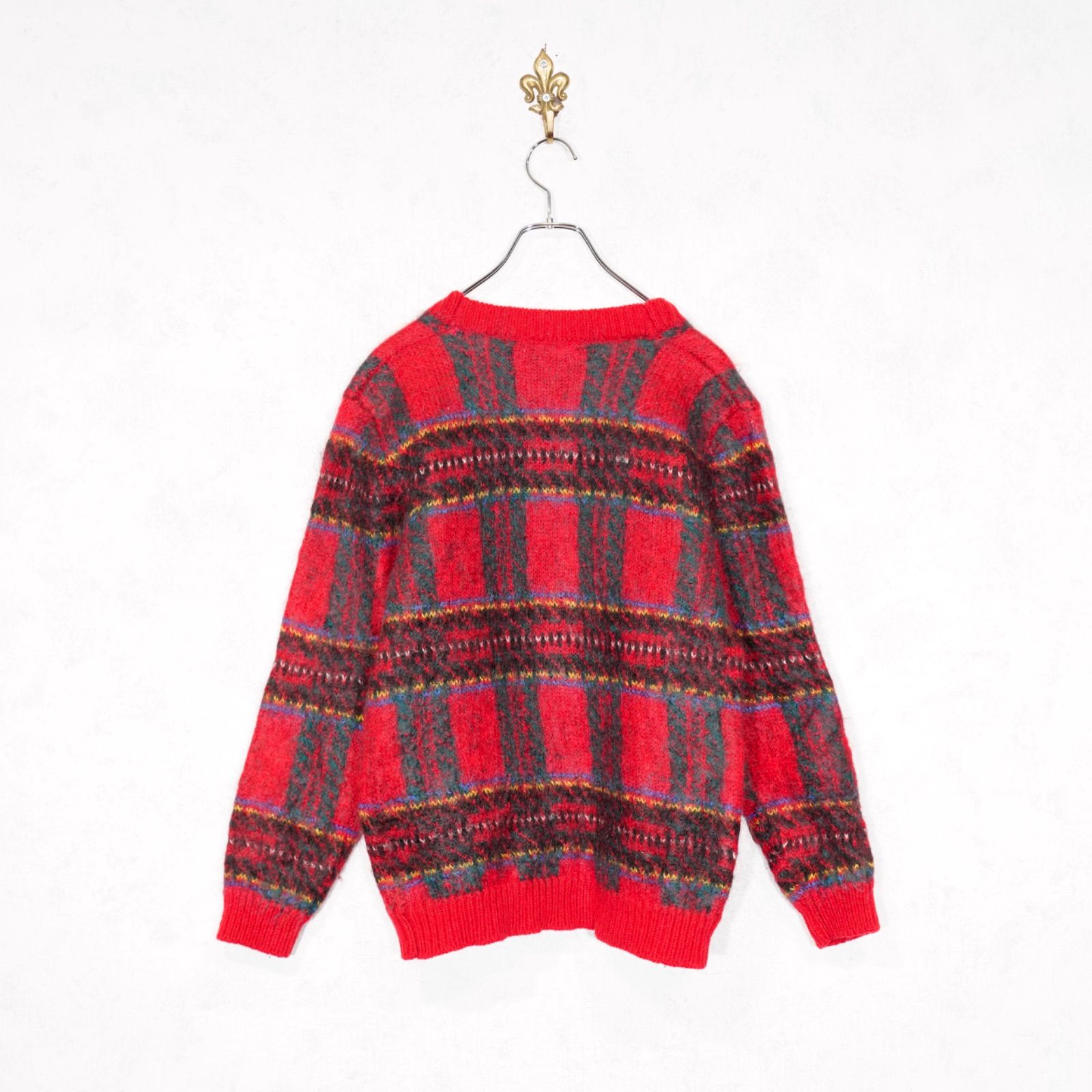 CARDIGAN アメリカ古着チェック柄デザインモヘアニットカーディガン